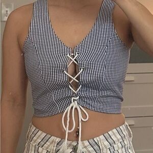 Urban Outfitters Lace-Up Crop Top - Blue